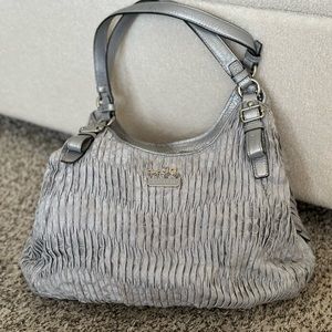 Coach silver pleated handbag with signature print